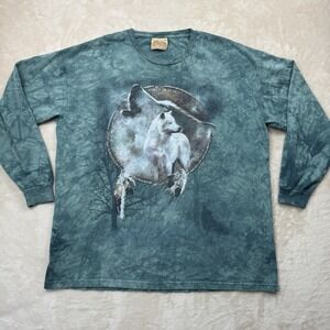 The Mountain Wolf Dreamcatcher Green Tie Dye Shirt Long Sleeve Men's Vintage XL